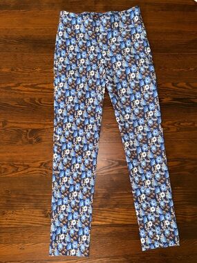 J. McLaughlin Navy Blue Floral Pants with Brown and Cream Accents